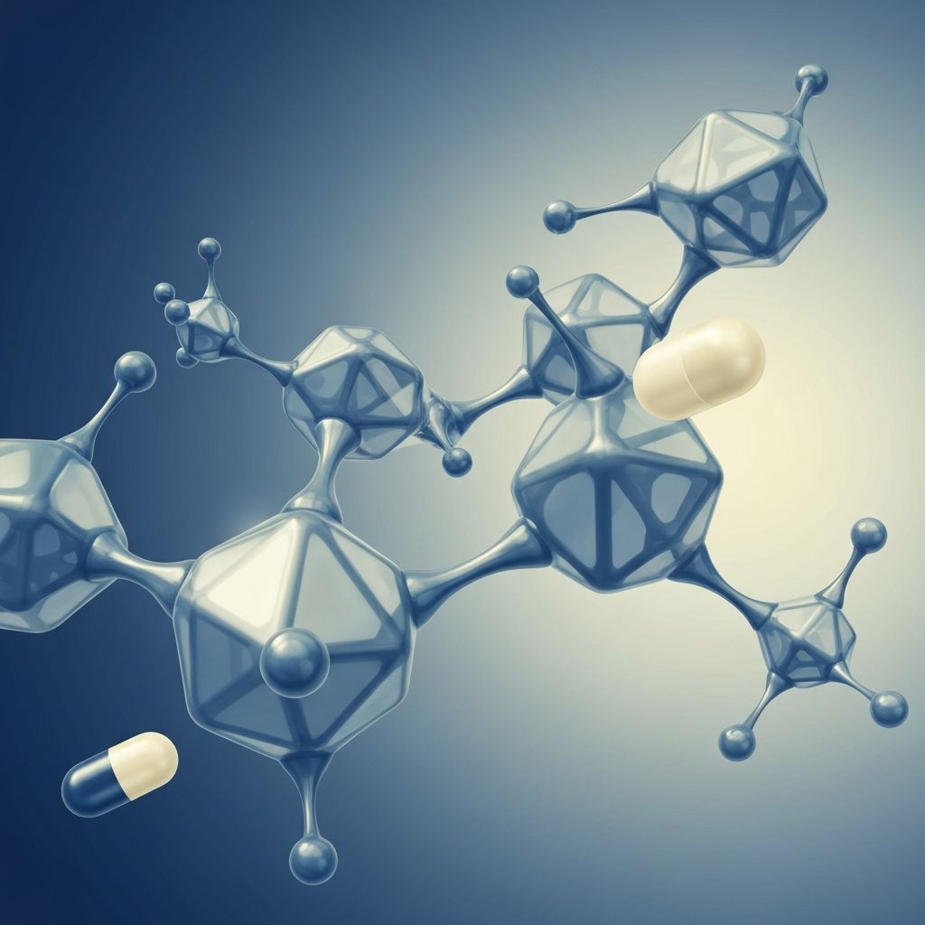 Representación científica de cristales geométricos con iluminación suave azul y crema